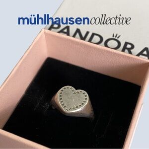 SIZE 4.5 - Pandora Sterling Silver Heart Signet Ring